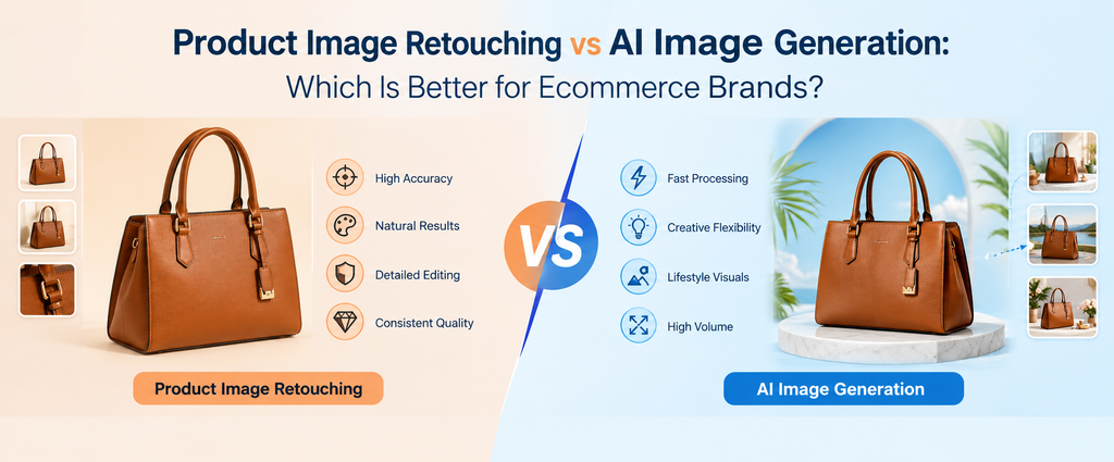 Product Image Retouching vs AI Image Generation: Which Is Better for Ecommerce Brands?  - Cover Image